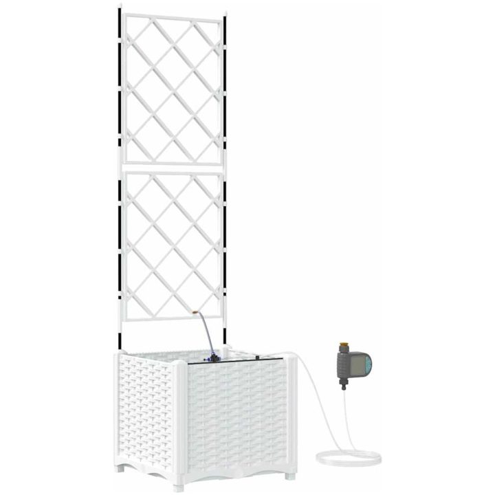 Trädgårdsplanterare med vattensystem Vit vidaXL 40 x 40 x 142 cm – bild 2
