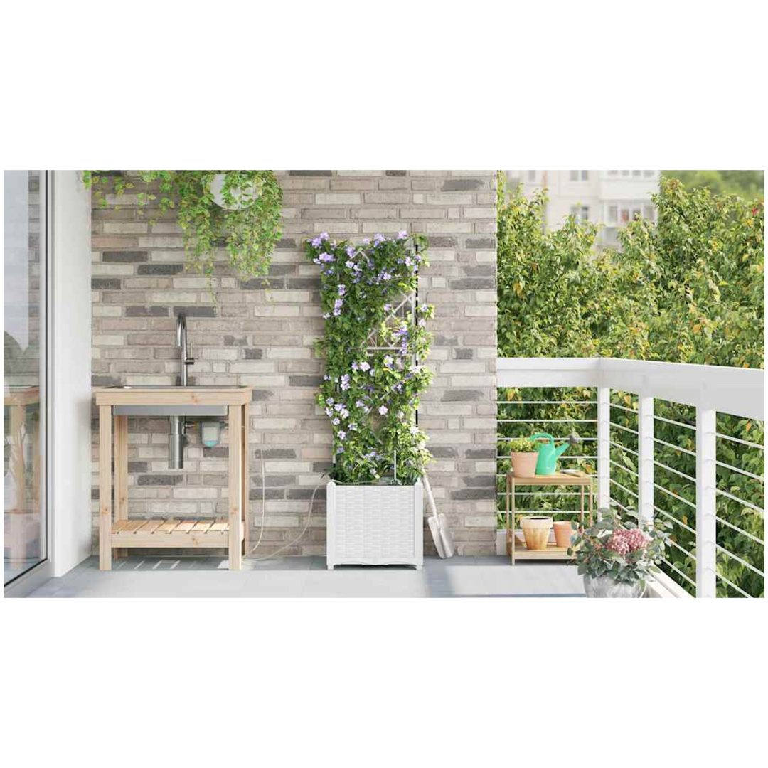 Trädgårdsplanterare med vattensystem Vit vidaXL 40 x 40 x 142 cm – bild 4