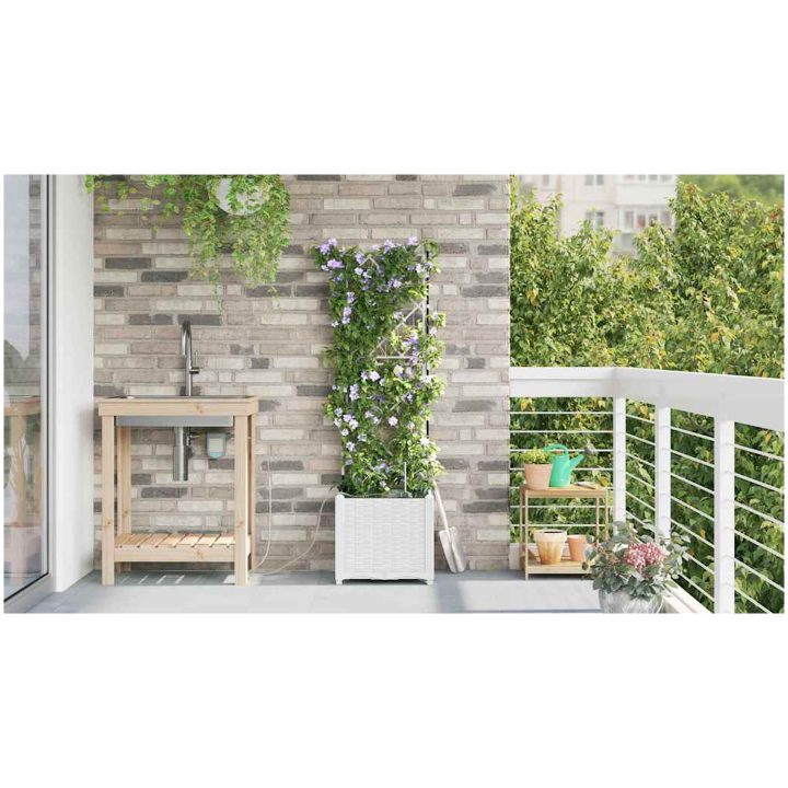 Trädgårdsplanterare med vattensystem Vit vidaXL 40 x 40 x 142 cm – bild 4