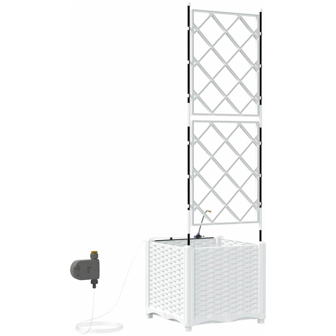 Trädgårdsplanterare med vattensystem Vit vidaXL 40 x 40 x 142 cm – bild 8