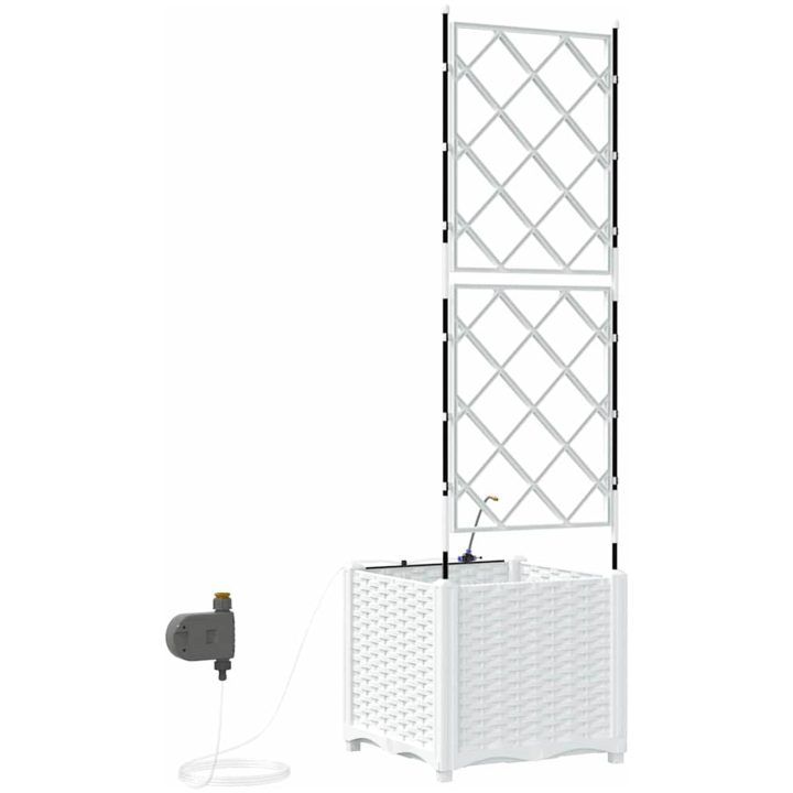 Trädgårdsplanterare med vattensystem Vit vidaXL 40 x 40 x 142 cm – bild 8