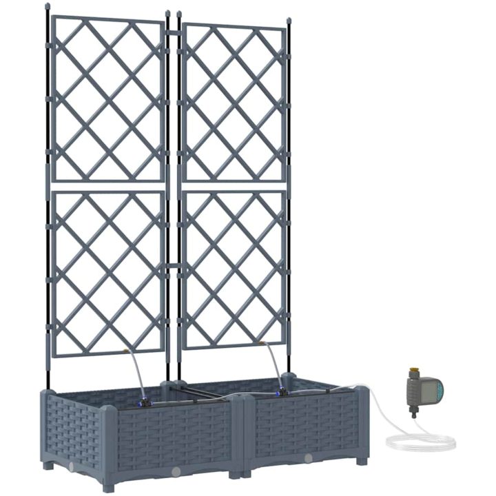 Trädgårdsplanterare med Vattningssystem 2 st Ljusgrå vidaXL 80 x 40 x 126 cm – bild 2