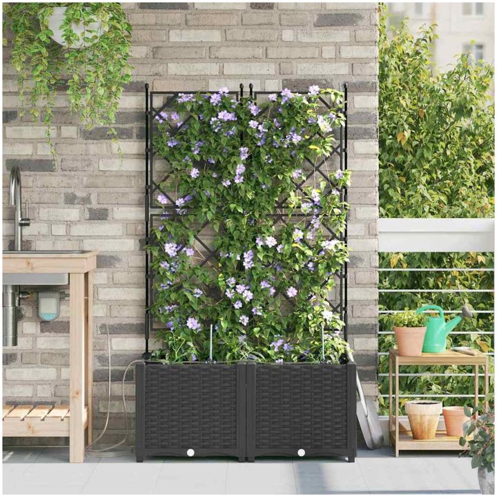 Trädgårdsplanterare med Vattningssystem 2 st Svart vidaXL 80 x 40 x 142 cm – bild 3