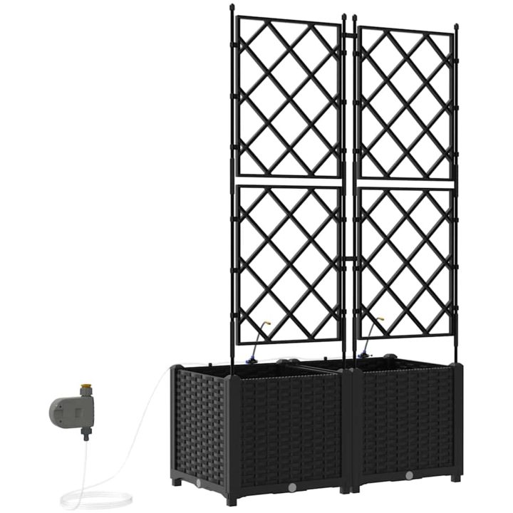 Trädgårdsplanterare med Vattningssystem 2 st Svart vidaXL 80 x 40 x 142 cm – bild 8