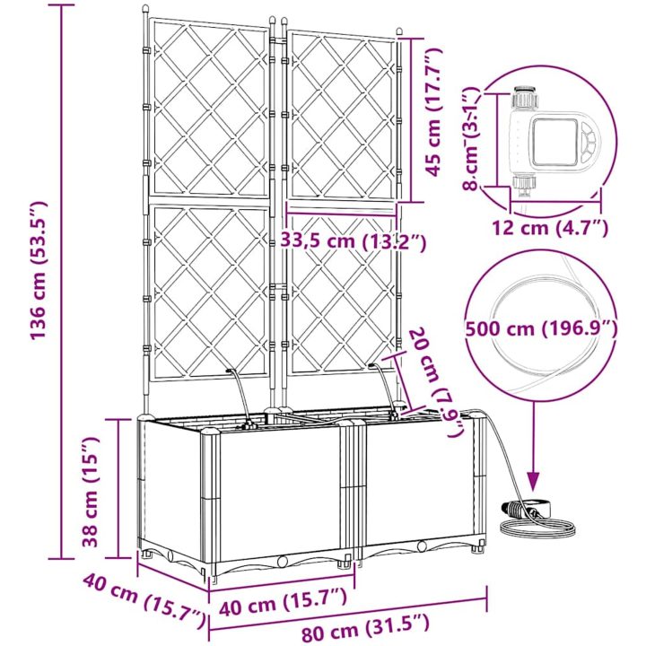 Trädgårdsplanterare med Vattningssystem 2 st Svart vidaXL 80 x 40 x 142 cm – bild 10