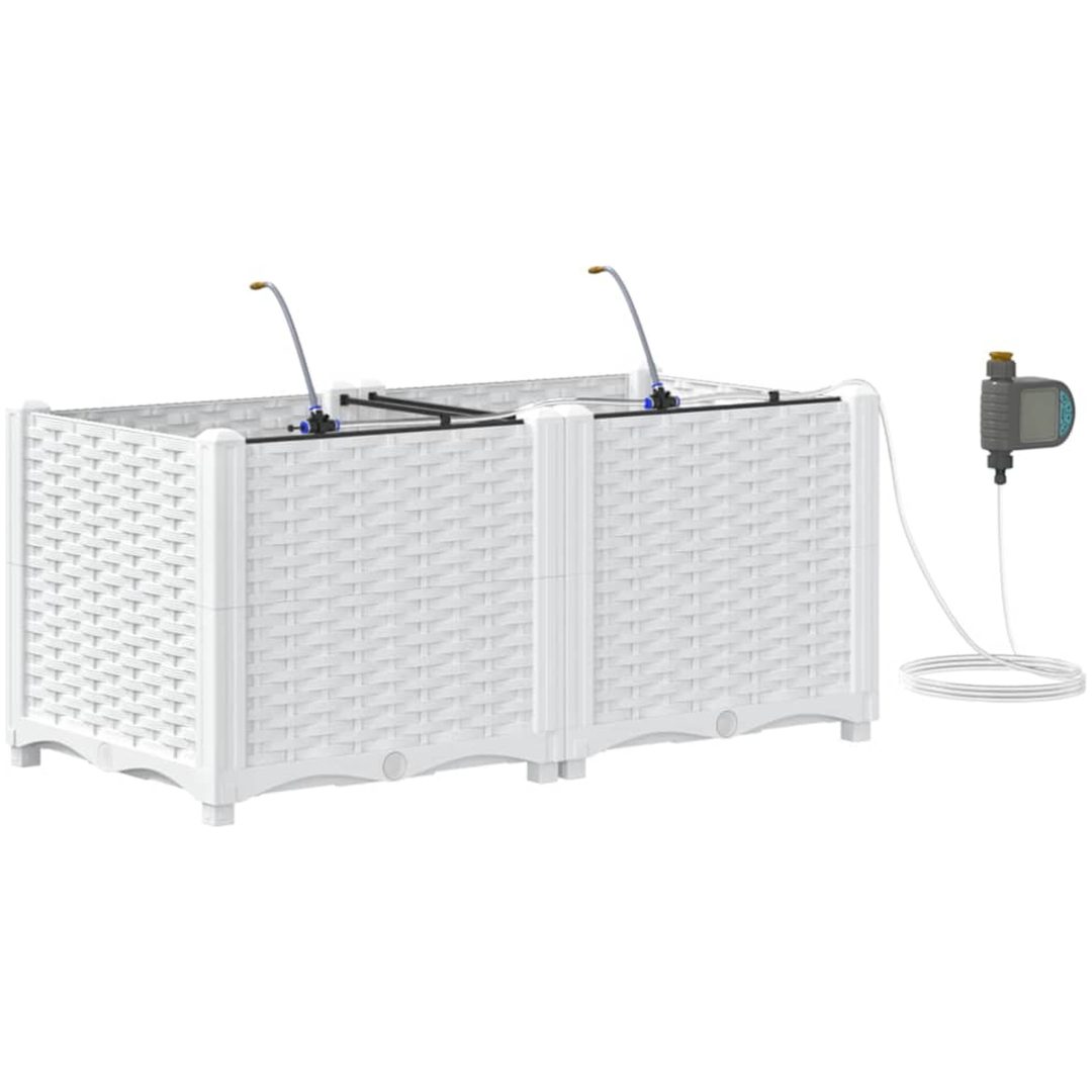 Trädgårdsplanterare med vattningssystem 2 st Vita vidaXL 80 x 40 x 37.5 cm – bild 2