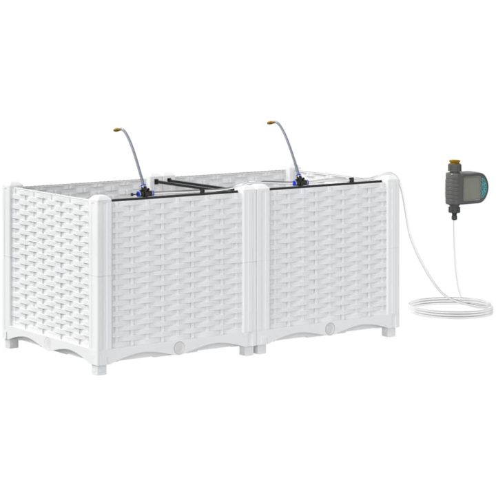 Trädgårdsplanterare med vattningssystem 2 st Vita vidaXL 80 x 40 x 37.5 cm – bild 2