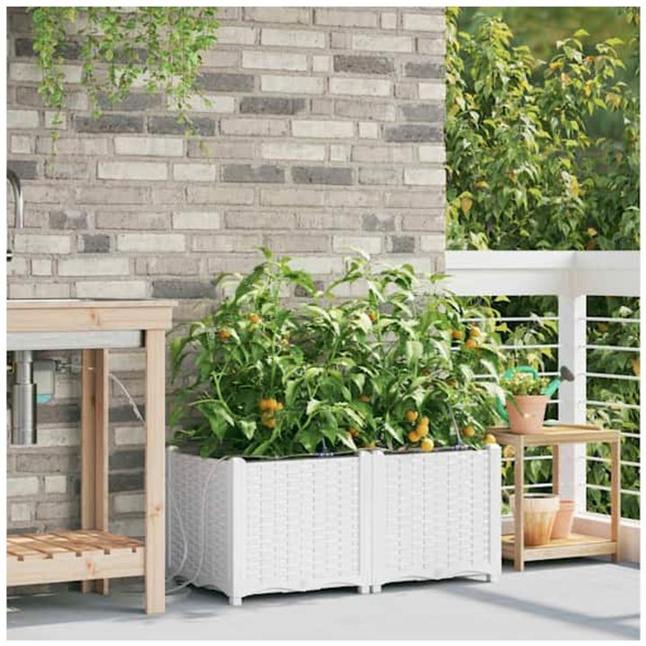 Trädgårdsplanterare med vattningssystem 2 st Vita vidaXL 80 x 40 x 37.5 cm – bild 3