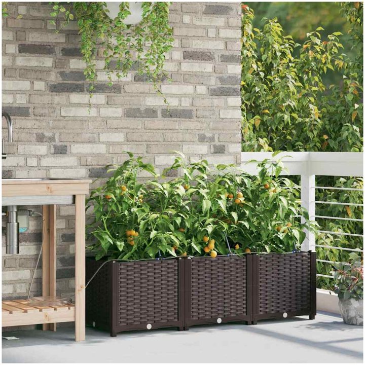 Trädgårdsplanterare med Vattningssystem 3 st Brun vidaXL 120 x 40 x 37.5 cm – bild 3