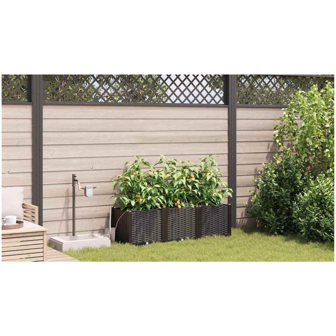 Trädgårdsplanterare med Vattningssystem 3 st Brun vidaXL 120 x 40 x 37.5 cm – bild 4