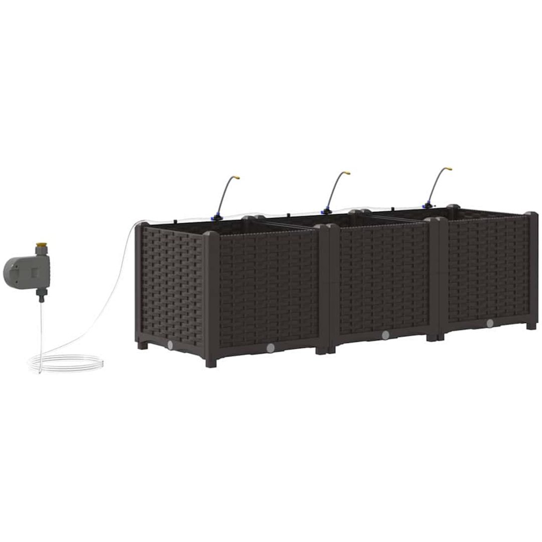 Trädgårdsplanterare med Vattningssystem 3 st Brun vidaXL 120 x 40 x 37.5 cm – bild 8