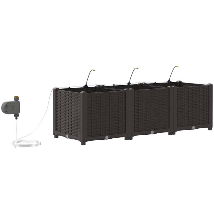 Trädgårdsplanterare med Vattningssystem 3 st Brun vidaXL 120 x 40 x 37.5 cm – bild 8