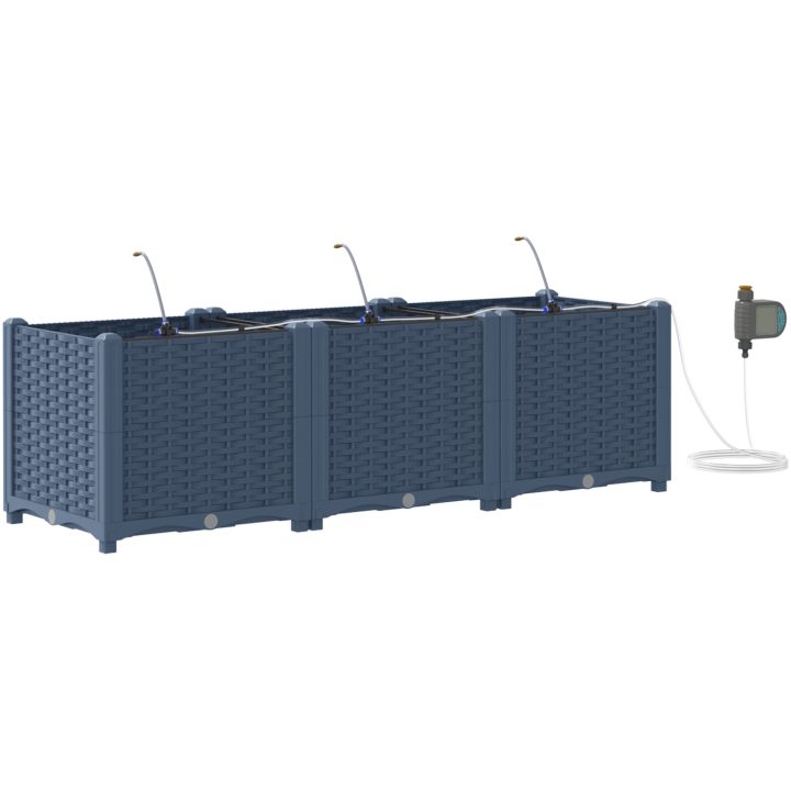 Trädgårdsplanterare med Vattningssystem 3 st Grå vidaXL 120 x 40 x 37.5 cm – bild 2