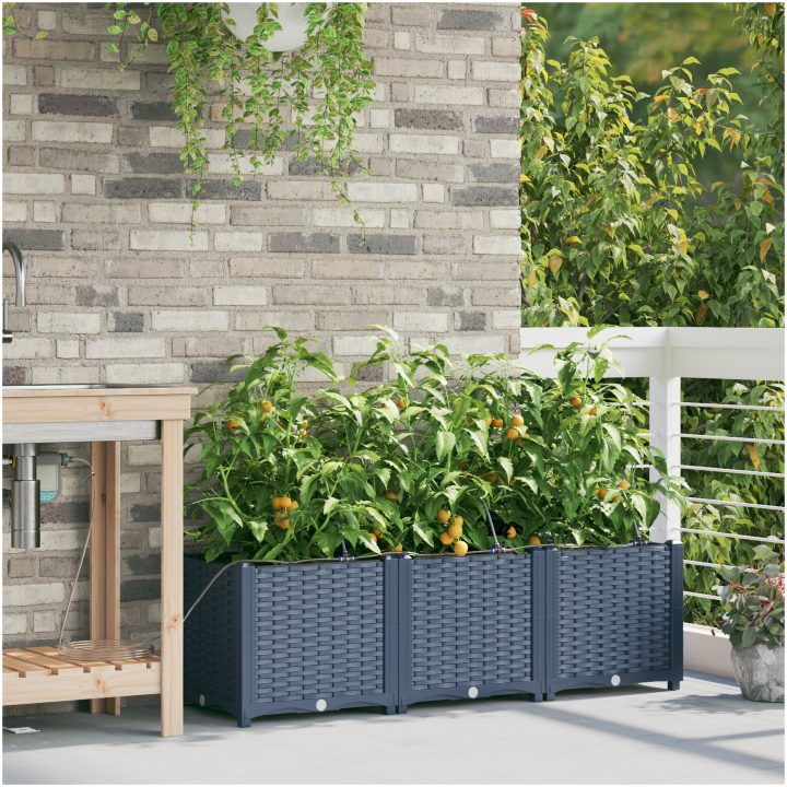 Trädgårdsplanterare med Vattningssystem 3 st Grå vidaXL 120 x 40 x 37.5 cm – bild 3