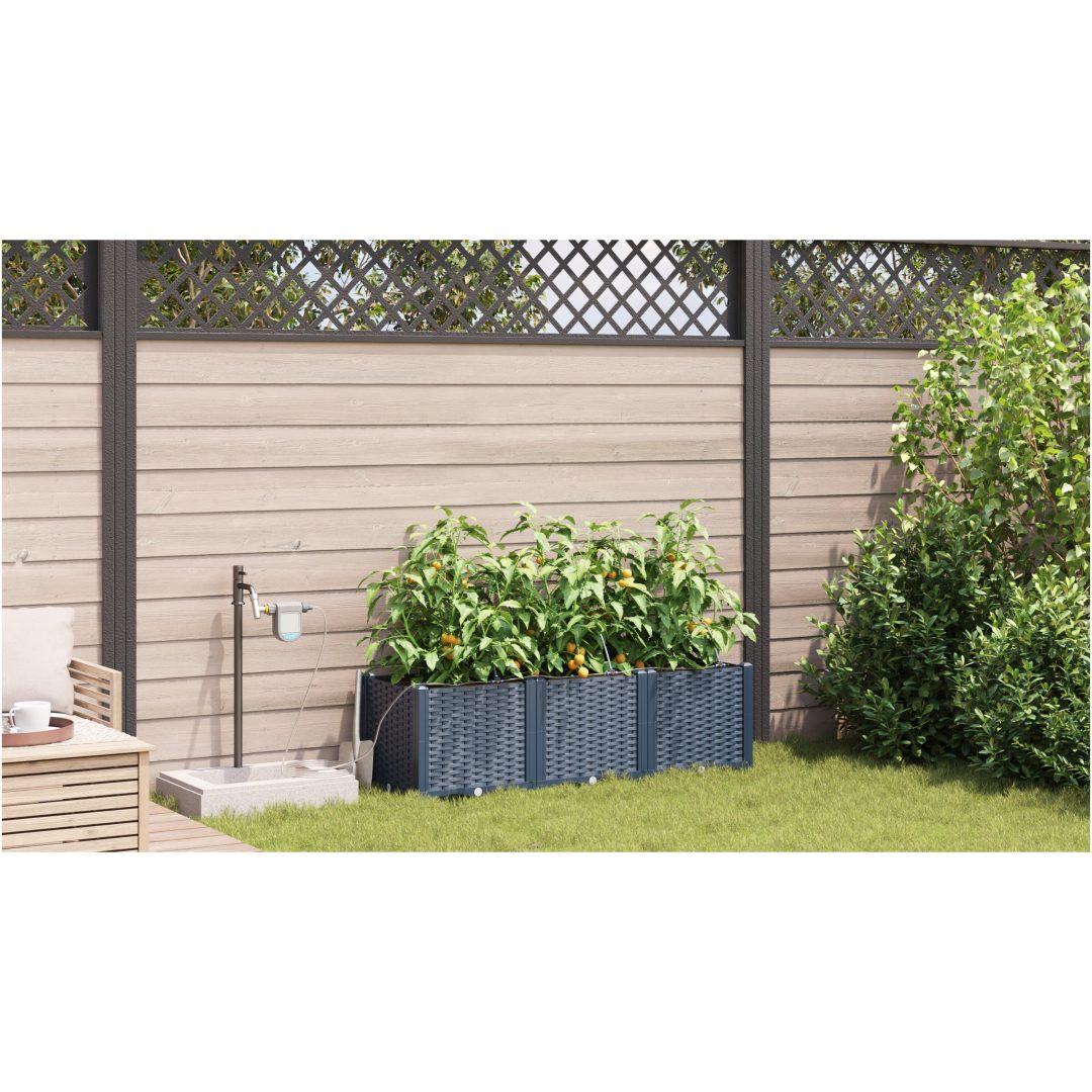 Trädgårdsplanterare med Vattningssystem 3 st Grå vidaXL 120 x 40 x 37.5 cm – bild 4