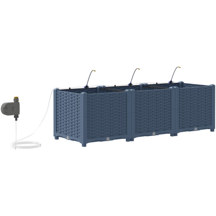 Trädgårdsplanterare med Vattningssystem 3 st Grå vidaXL 120 x 40 x 37.5 cm – bild 7