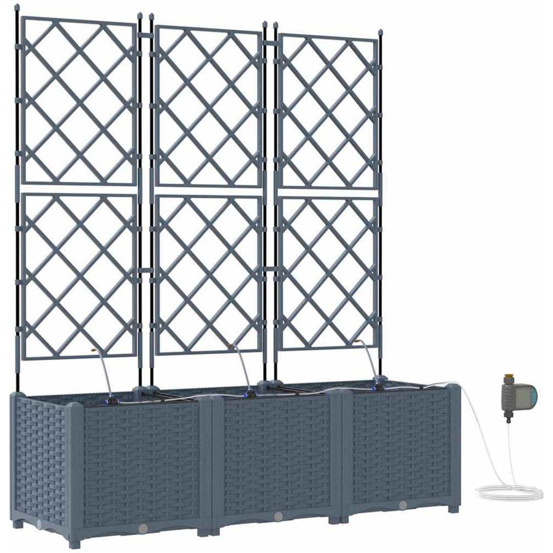 Trädgårdsplanterare med Vattningssystem 3 st Ljusgrå vidaXL 120 x 40 x 142 cm – bild 2