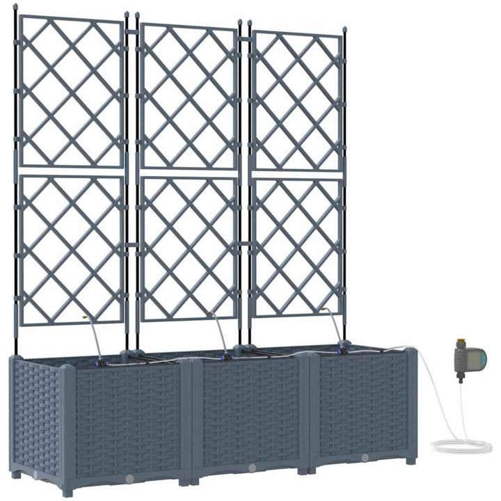 Trädgårdsplanterare med Vattningssystem 3 st Ljusgrå vidaXL 120 x 40 x 142 cm – bild 2
