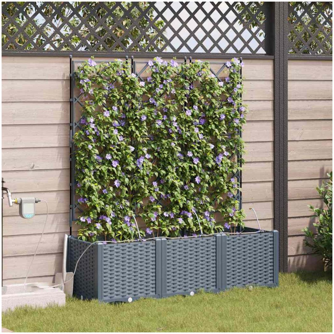 Trädgårdsplanterare med Vattningssystem 3 st Ljusgrå vidaXL 120 x 40 x 142 cm – bild 3