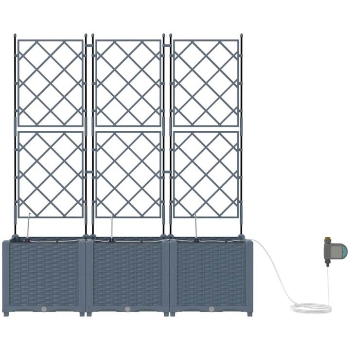 Trädgårdsplanterare med Vattningssystem 3 st Ljusgrå vidaXL 120 x 40 x 142 cm – bild 6