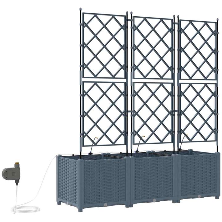Trädgårdsplanterare med Vattningssystem 3 st Ljusgrå vidaXL 120 x 40 x 142 cm – bild 8