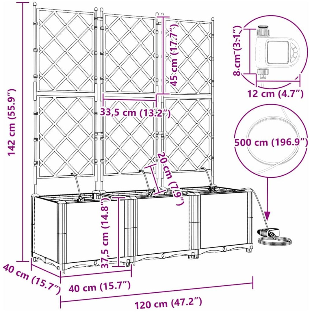 Trädgårdsplanterare med Vattningssystem 3 st Ljusgrå vidaXL 120 x 40 x 142 cm – bild 10