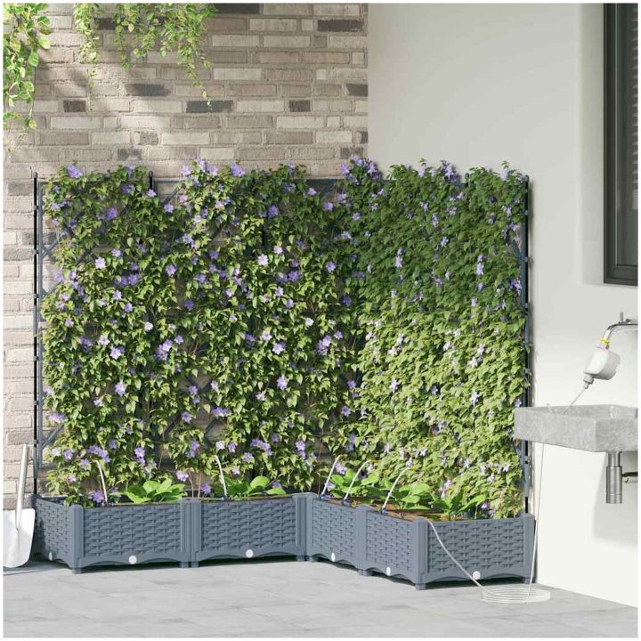 Trädgårdsplanterare med Vattningssystem 5 st Ljusgrå vidaXL 120 x 120 x 126 cm – bild 3
