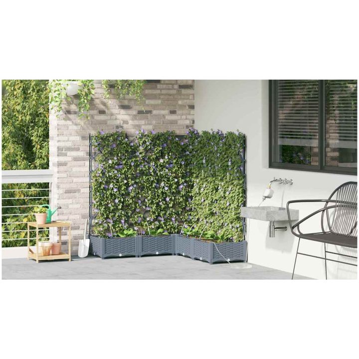 Trädgårdsplanterare med Vattningssystem 5 st Ljusgrå vidaXL 120 x 120 x 126 cm – bild 4