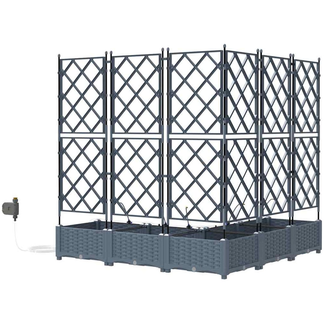 Trädgårdsplanterare med Vattningssystem 5 st Ljusgrå vidaXL 120 x 120 x 126 cm – bild 7