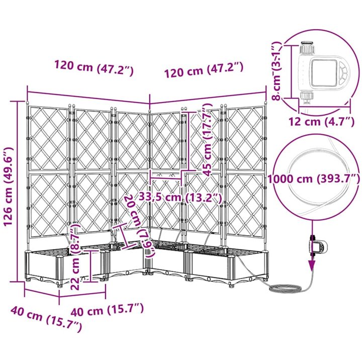 Trädgårdsplanterare med Vattningssystem 5 st Ljusgrå vidaXL 120 x 120 x 126 cm – bild 9