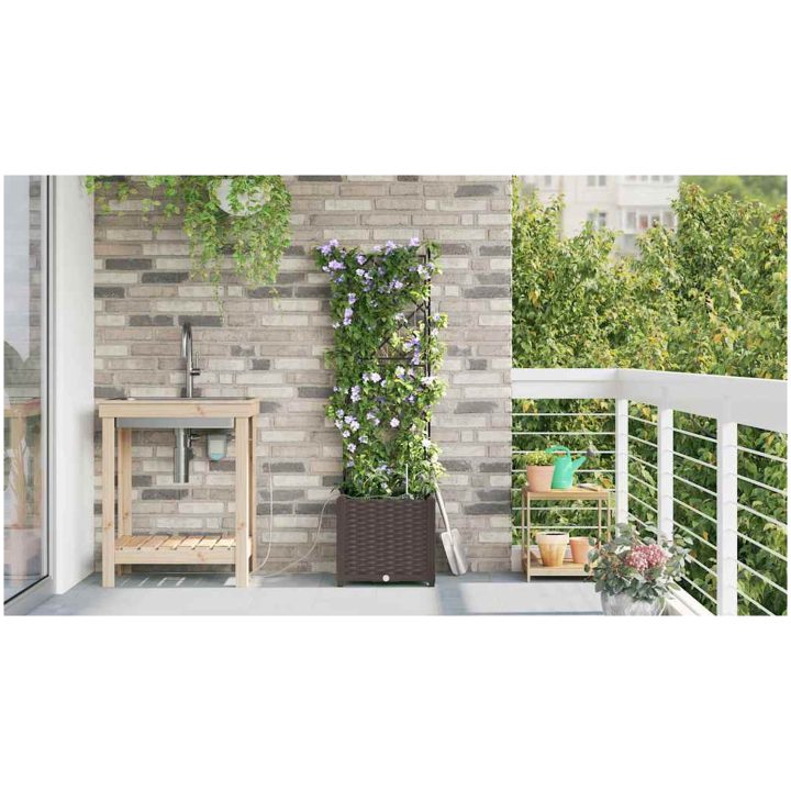 Trädgårdsplanterare med Vattningssystem Brun vidaXL 40 x 40 x 142 cm – bild 4