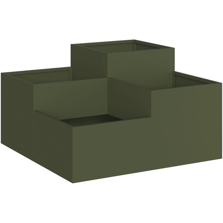 Trädgårdsplanterare Olivgrön Stål vidaXL 80 x 80 x 48 cm – bild 2