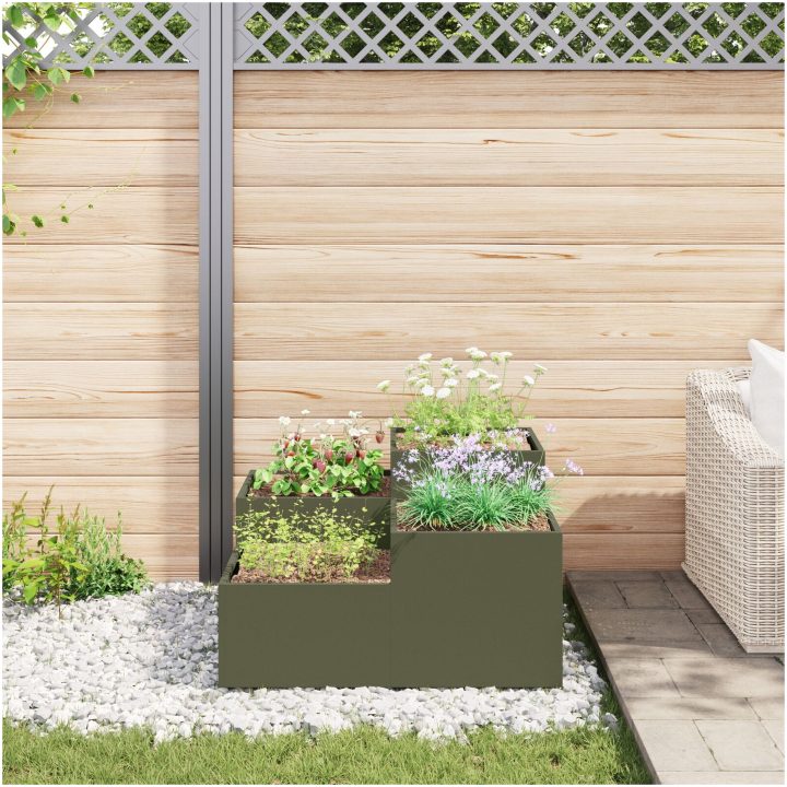 Trädgårdsplanterare Olivgrön Stål vidaXL 80 x 80 x 48 cm – bild 4