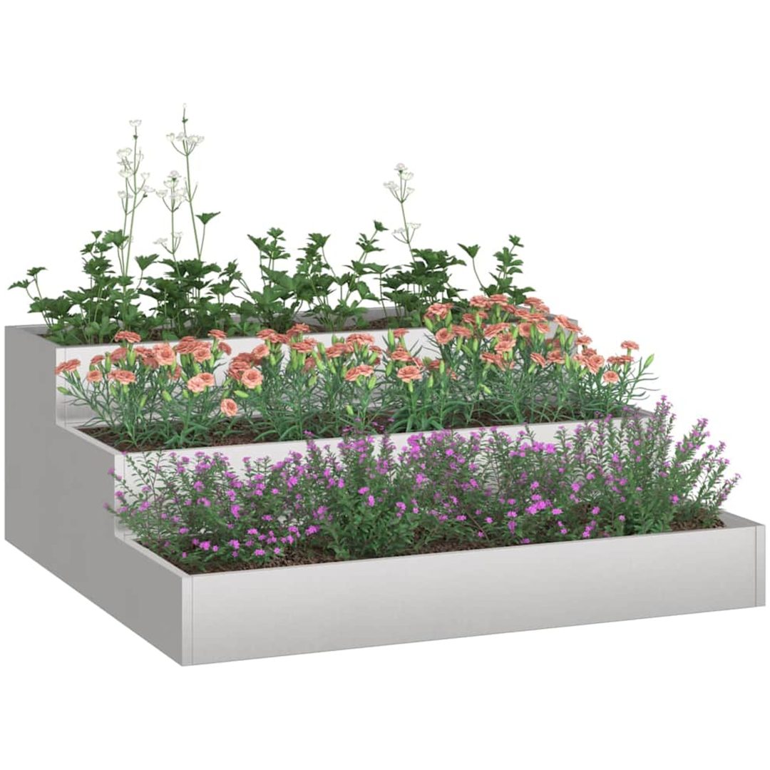 Trädgårdsplanterare Silver Rostfritt stål vidaXL 90 x 90 x 35 cm – bild 3