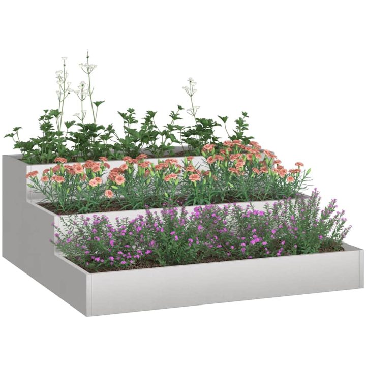Trädgårdsplanterare Silver Rostfritt stål vidaXL 90 x 90 x 35 cm – bild 3
