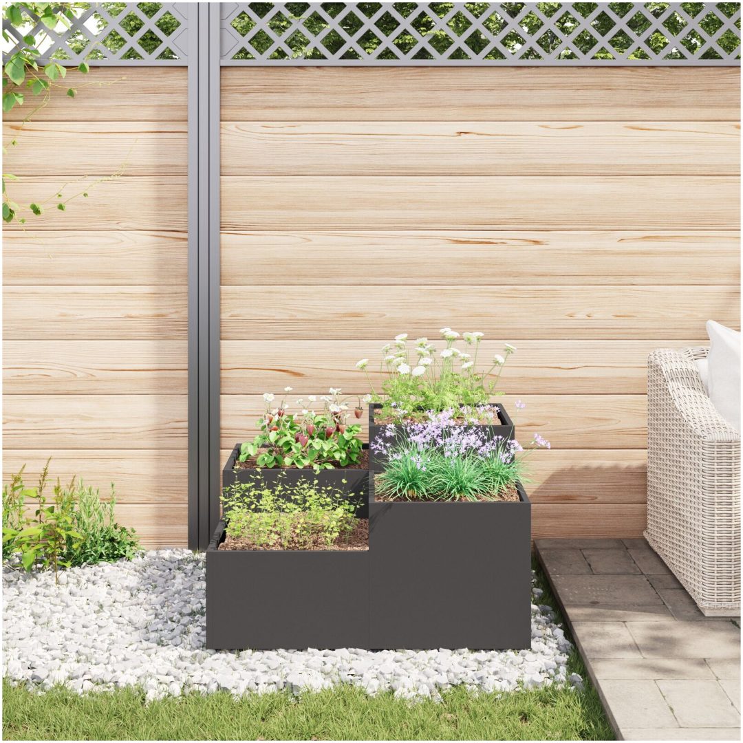 Trädgårdsplanterare Svart Stål vidaXL 80 x 80 x 48 cm – bild 4