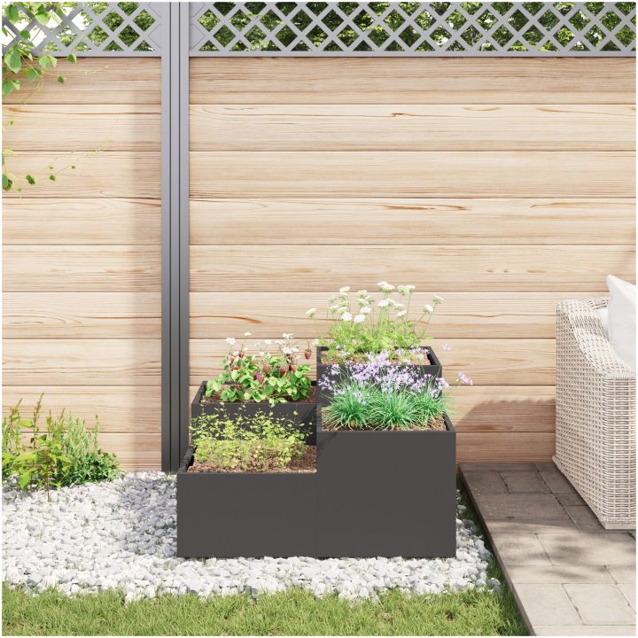 Trädgårdsplanterare Svart Stål vidaXL 80 x 80 x 48 cm – bild 4