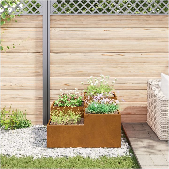 Trädgårdsplanterare Väderbeständig Stål vidaXL 80 x 80 x 48 cm – bild 4
