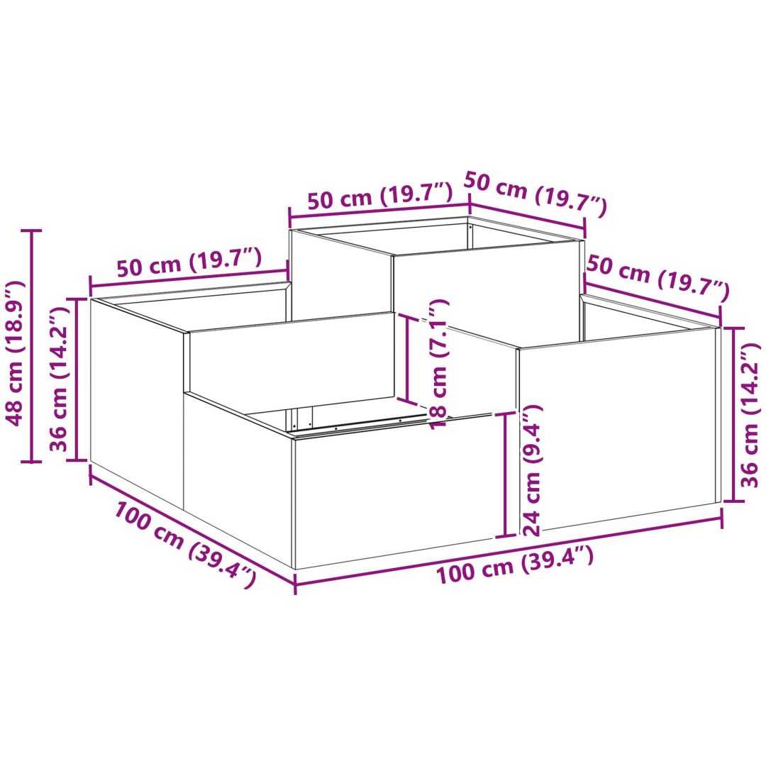 Trädgårdsplanterare Vit Stål vidaXL 100 x 100 x 48 cm – bild 11