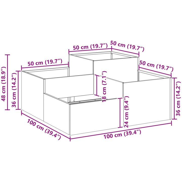 Trädgårdsplanterare Vit Stål vidaXL 100 x 100 x 48 cm – bild 11