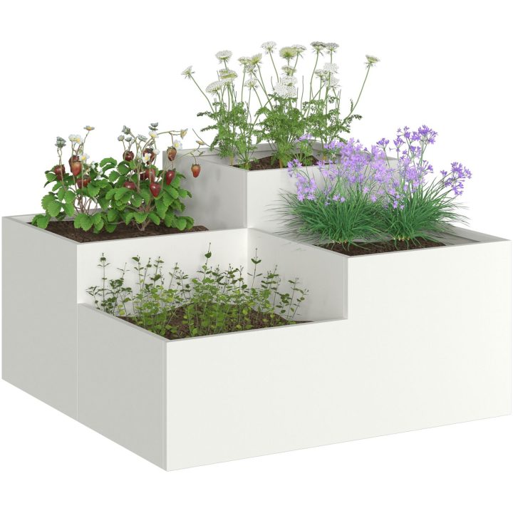 Trädgårdsplanterare Vit Stål vidaXL 100 x 100 x 48 cm – bild 3