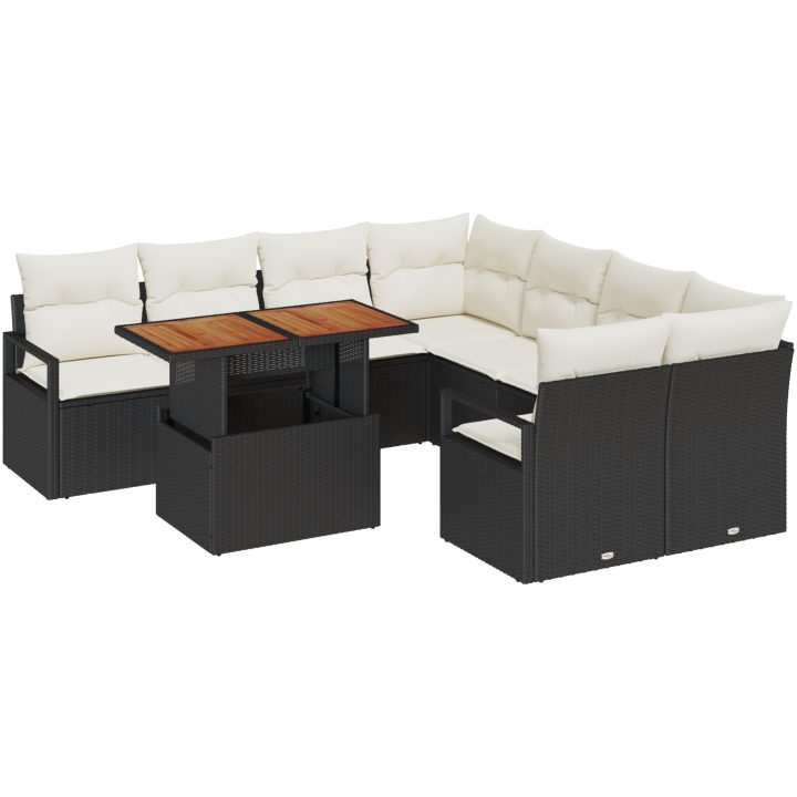 Trädgårdssått 9 pcs Svart och kräm Rattan och Aluminium vidaXL Stor – bild 2