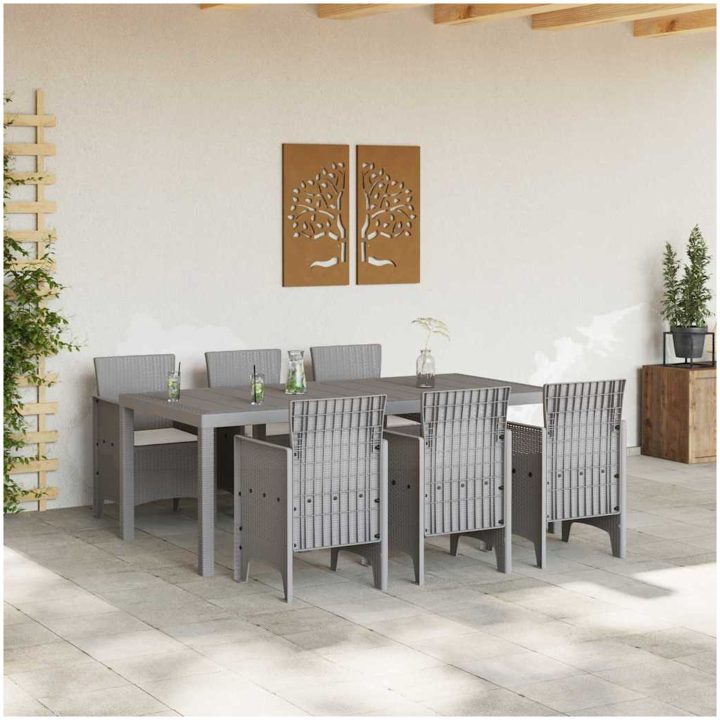 Trädgårdsservis 7 pcs Ljusgrå Plast vidaXL 200 x 100 x 73 cm – bild 3