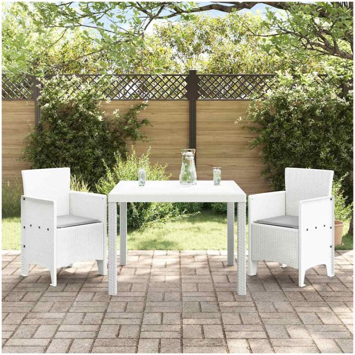 Trädgårdsset 3 pcs Vit Plast rattan vidaXL 100 x 100 x 73 cm – bild 3