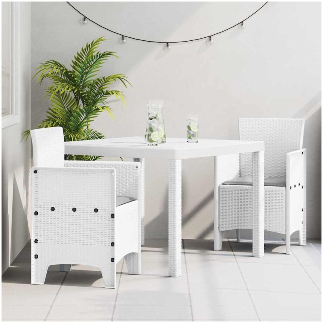 Trädgårdsset 3 pcs Vit Plast rattan vidaXL 100 x 100 x 73 cm