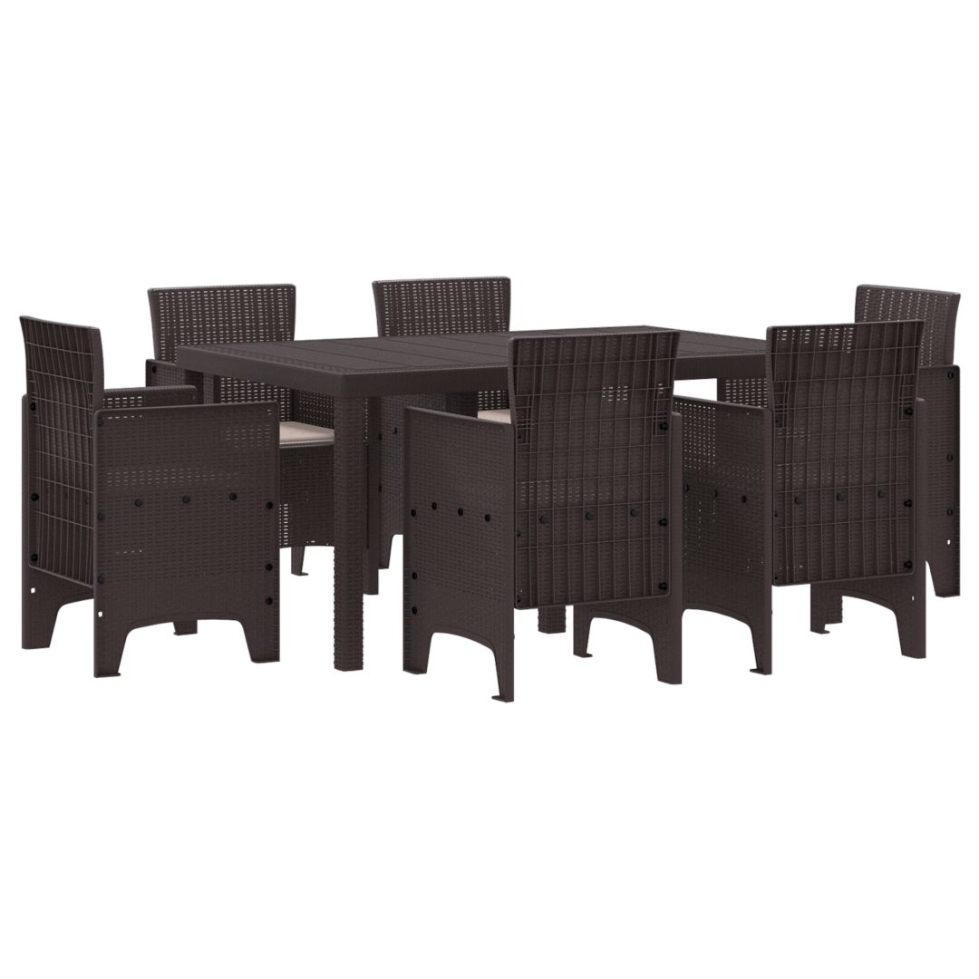 Trädgårdsset 7 pcs Brun PE Rattan vidaXL 150 x 100 x 73 cm – bild 2
