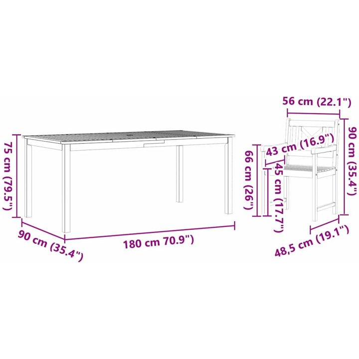 Trädgårdsset 7 pcs Naturligt trä vidaXL 180 x 90 x 75 cm – bild 10