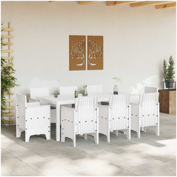 Trädgårdsset 9 pcs Vit Rotting vidaXL 200 x 100 x 73 cm – bild 3