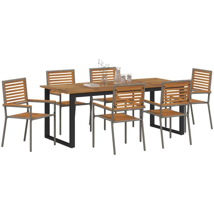 Trädgårdsset för mat 7 pcs Grå Metall, trä vidaXL 200 x 90 x 75 cm – bild 3