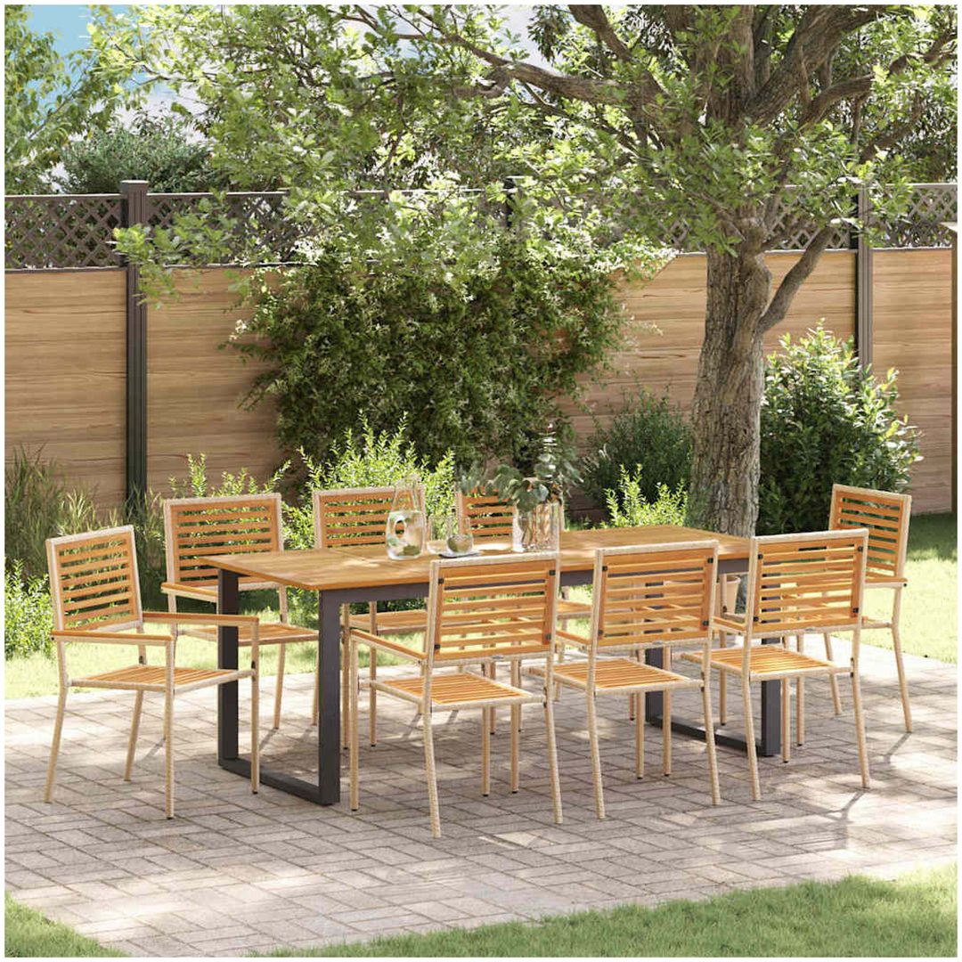 Trädgårdsset för matplats 9 pcs Beige vidaXL 200 x 90 x 75 cm